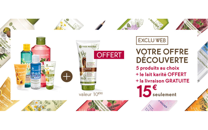 Yves Rocher 5 produits pour 15€ + 2 cadeaux + échantillons