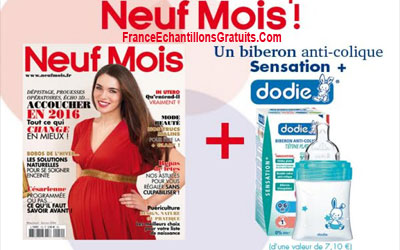 Biberon Dodie gratuit avec Neuf Mois