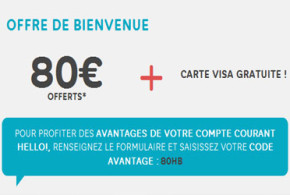 80 euros offert et une carte Visa gratuite à vie