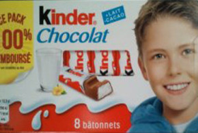 Chocolat Kinder x 8 au rayon des chocolats, remboursé