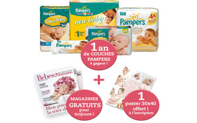 Magazine gratuit et 1 an de couches Pampers