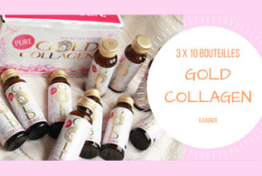 Bouteilles du produits de soins "Pure Gold Collagen"