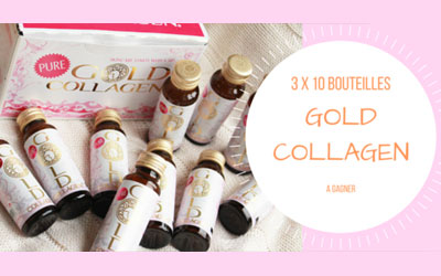 Bouteilles du produits de soins "Pure Gold Collagen"