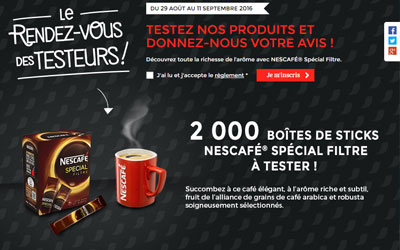 Test produit, Boîtes de sticks Nescafé Spécial Filtre