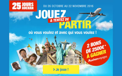 Concours gagnez un bon cadeau Voyages Auchan de 2500 euros