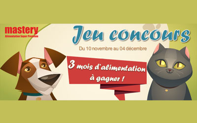 Concours gagnez 3 mois d'alimentation Mastery pour chien ou chat