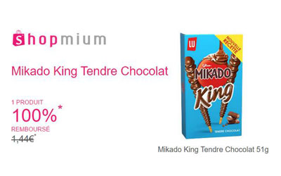 Mikado King Tendre Chocolat 100% remboursé