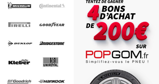 4 bons d'achat POPGOM de 200 euros