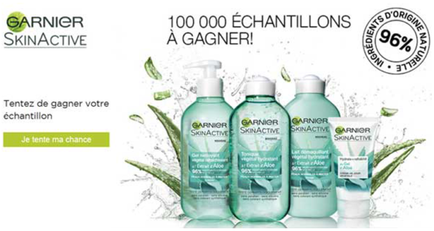 100000 échantillons gratuits Garnier SkinActive