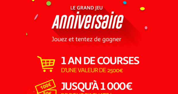 1 lot de 10 bons d’achat Auchan.fr de 250 euros