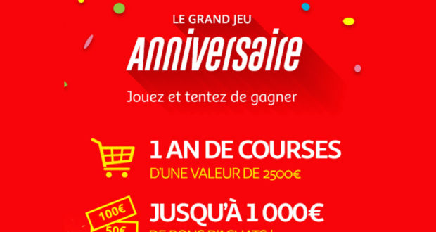 1 lot de 10 bons d’achat Auchan.fr de 250 euros