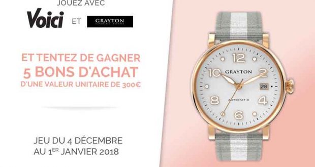 5 bons d'achat grayton-watches.fr de 300 euros