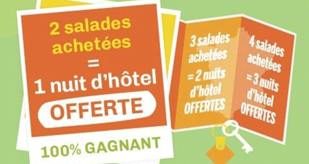 2 salades achetées = Nuit d'hôtel offerte