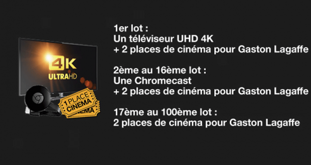 Téléviseur UHD 4 K + 2 places de cinéma pour Gaston Lagaffe