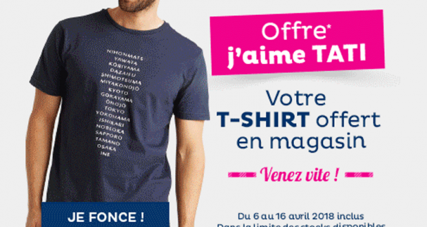 Un T-shirt offert dès 5€ d'achat en magasin