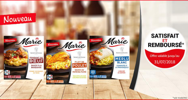 Produits de la gamme Secrets de cuisine Marie 100% Remboursés