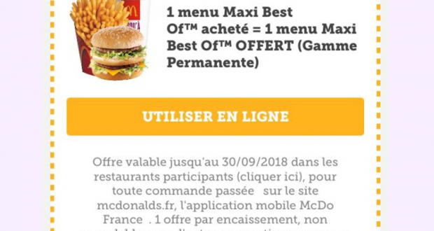1 menu Maxi Best Of acheté = 1 Menu Best Of Offert
