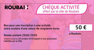 Cheque activite extra scolaire dune valeur de 50 Offert