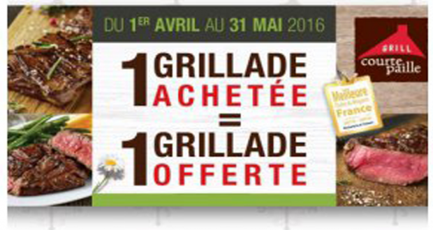 Courtepaille 1 grillade achetée = 1 grillade offerte