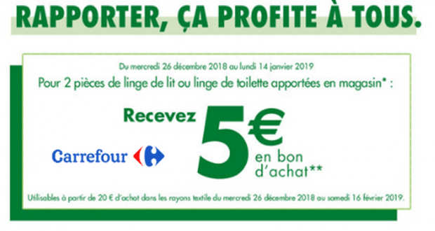 Carrefour Reprise de linge = 5€ en bon d’achat offerts