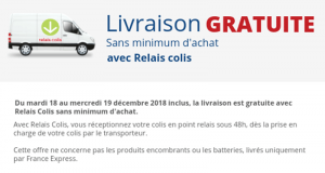 Livraison Offerte en Relais Colis sans minimum d'achat