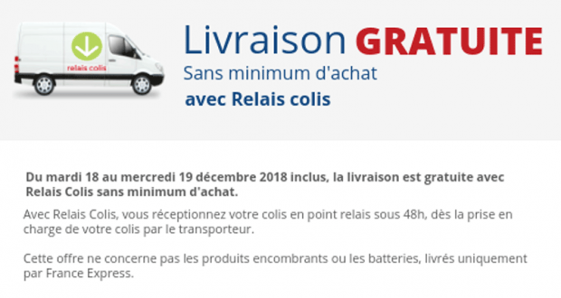 Livraison Offerte en Relais Colis sans minimum d'achat