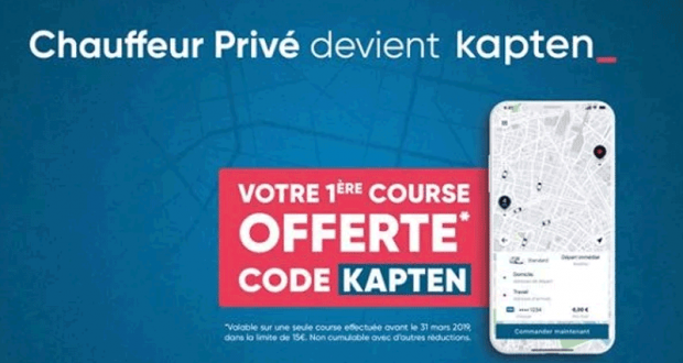 Jusqu'à 15€ offerts sur votre course - Kapten