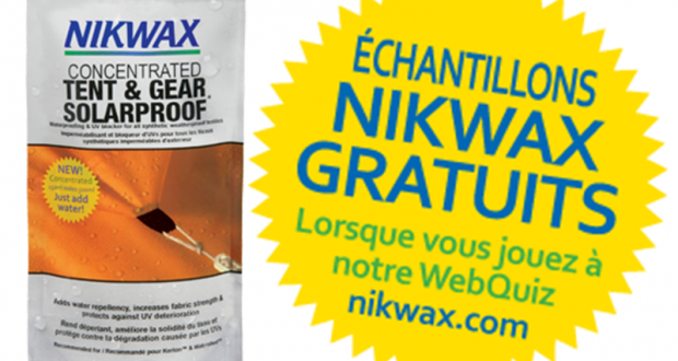 Échantillons Gratuits de Nikwax Concentrated Tent & Gear SolarProof