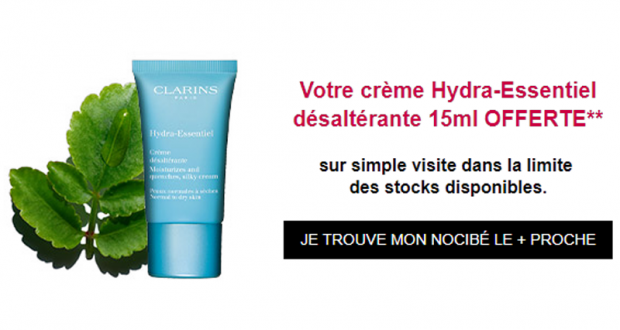 Crème Hydra-Essentiel de Clarins Paris offerte sur simple visite