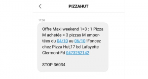 Pizza Hut 1 Pizza taille M achetée = 3 pizzas M emportées