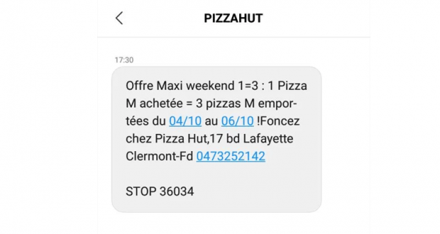 Pizza Hut 1 Pizza taille M achetée = 3 pizzas M emportées
