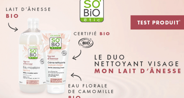 100 Duo Nettoyant Visage Mon lait d’Ânesse SO’BiO étic à tester