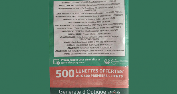 500 paires de lunettes offertes