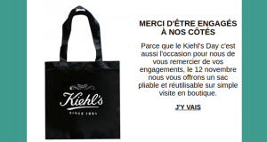 Sac Kiehl’s offert sur simple visite