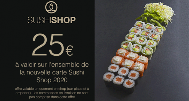 150 Bons de 25€ sur la nouvelle carte SushiShop offerts