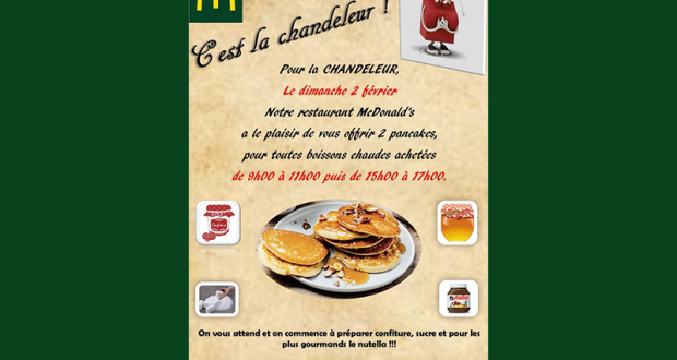 2 pancakes offerts pour l'achat d'une boisson chaude