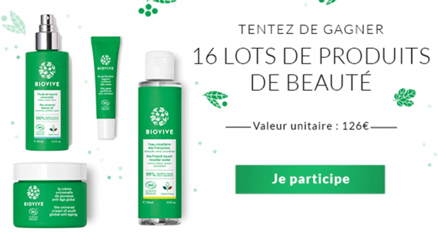 16 coffrets 4 produits de soins Biovive offerts