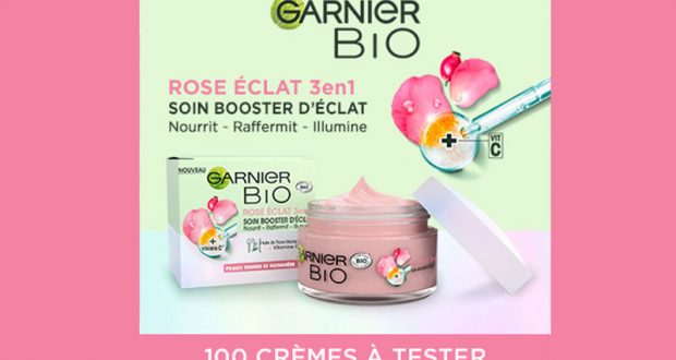 100 Soin Rose Éclat 3en1 Booster d’Éclat de Garnier Bio à tester