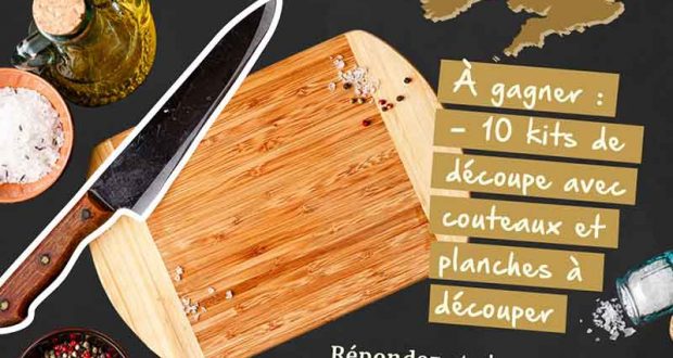 10 kits offerts composés de 6 couteaux à steak + 1 planche à découper