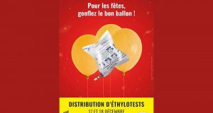 Distribution gratuite d’éthylotests pour les fêtes de fin d’année