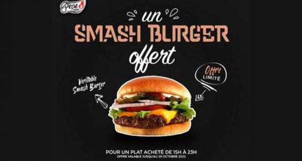 Un smash burger offert pour l'achat d'un plat