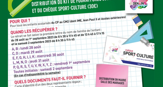 Distribution gratuite de Kits de fournitures scolaires & de Chèques Sport-Culture