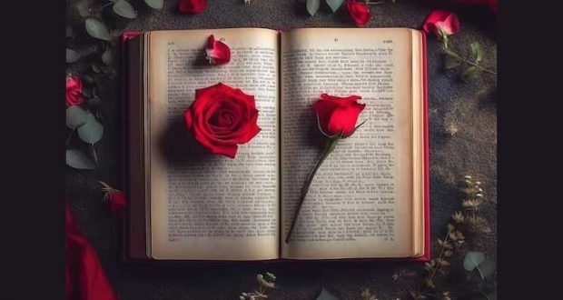 Distribution gratuite d'une rose et d'un recueil de poèmes