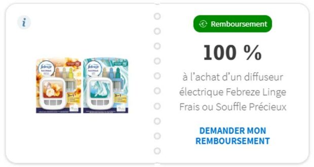 Diffuseur Electrique Febreze 100% Remboursé