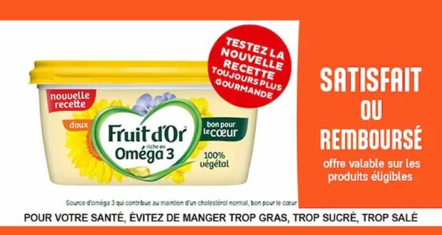 Margarine Oméga3 Fruit d’Or 100% remboursé