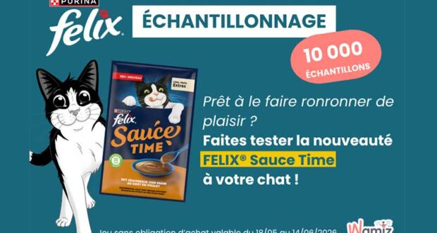 10000 échantillons gratuits FELIX Sauce Time pour chats